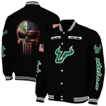 customized south florida bulls american flag skull black varsity jacket best selling
