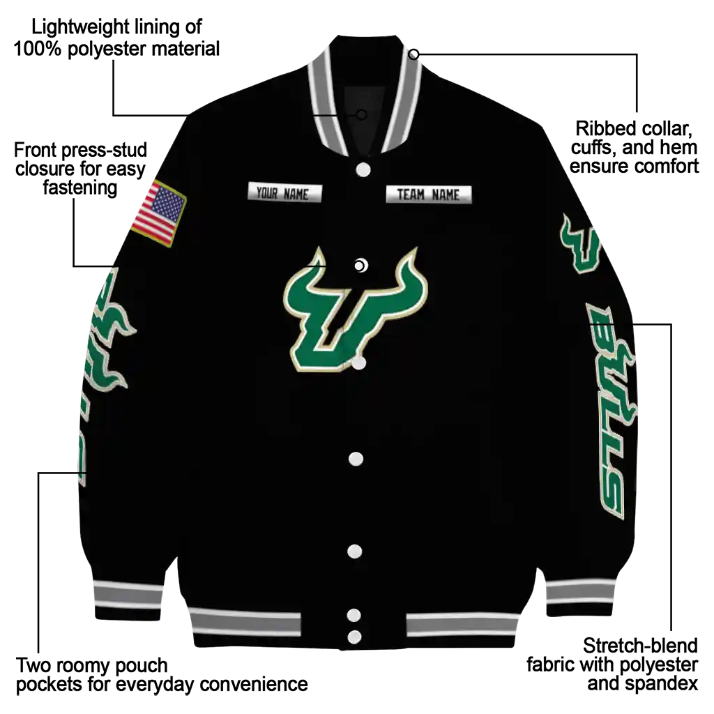 customized south florida bulls american flag skull black varsity jacket new arrival customized south florida bulls american flag skull black varsity jacket new arrival