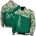 customized south florida bulls camouflage splash green varsity jacket best selling