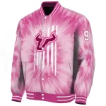 customized south florida bulls pink tie dye pink varsity jacket best selling