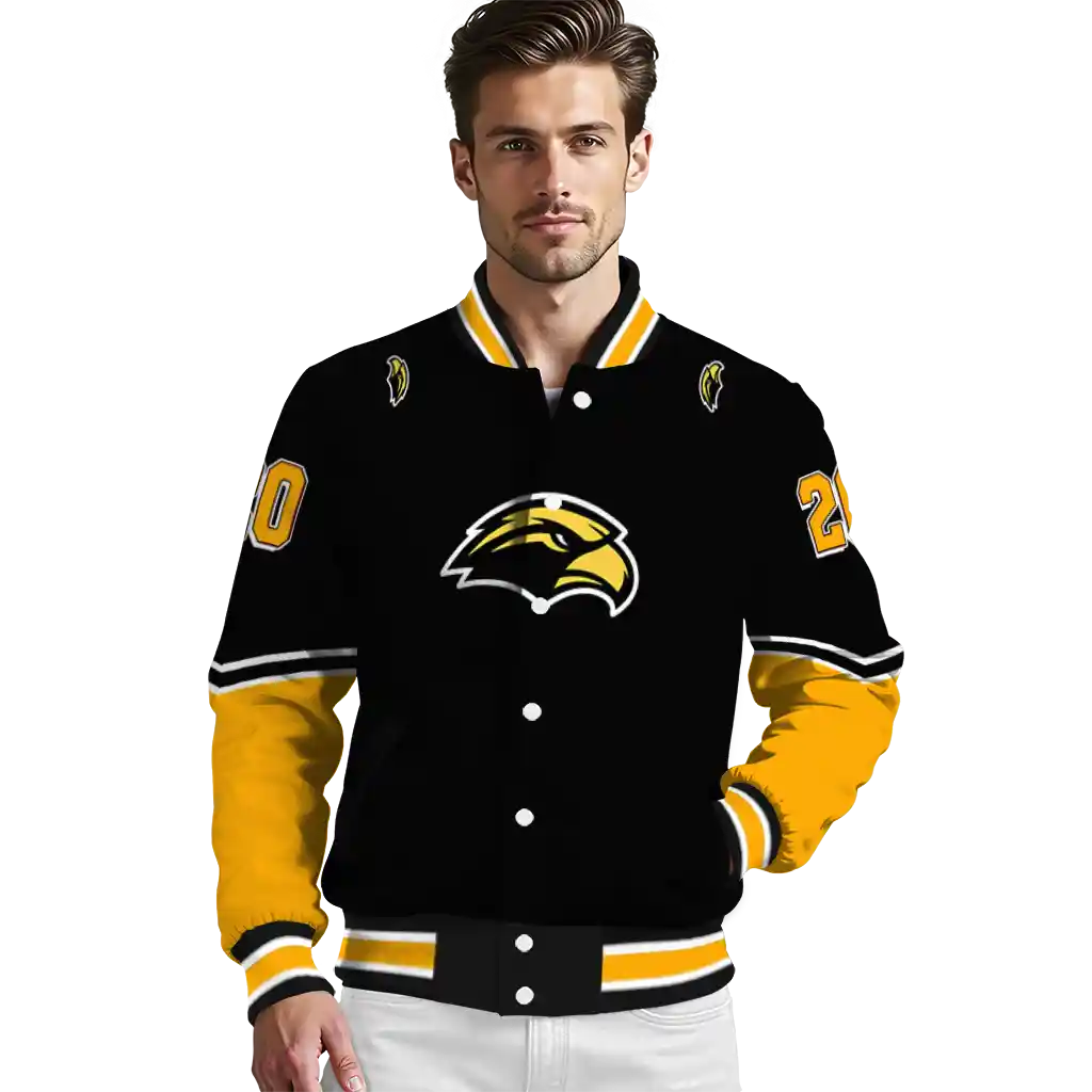 customized southern miss golden eagles chevron style black varsity jacket high quality customized southern miss golden eagles chevron style black varsity jacket high quality