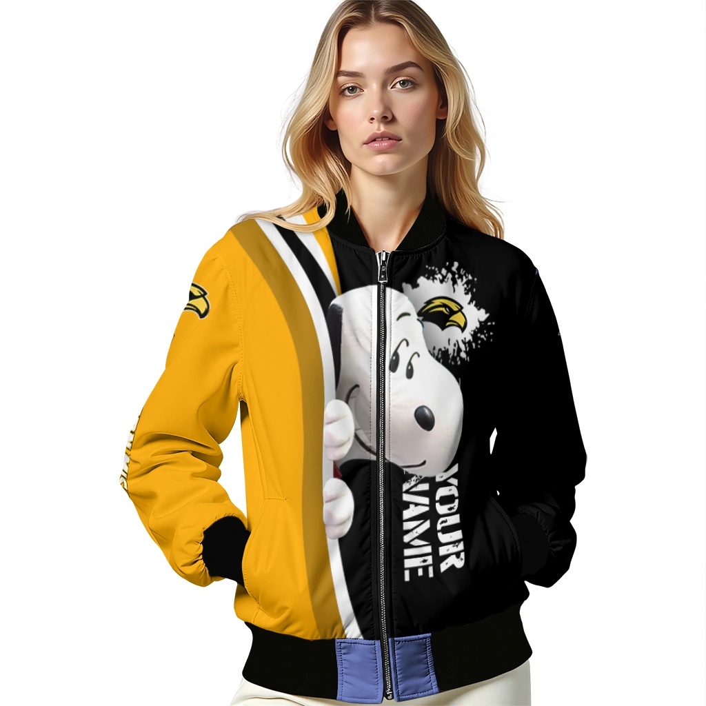 customized southern miss golden eagles snoopy head black bomber jacket latest model customized southern miss golden eagles snoopy head black bomber jacket latest model
