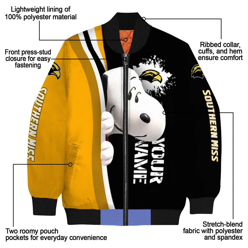 customized southern miss golden eagles snoopy head black bomber jacket new arrival customized southern miss golden eagles snoopy head black bomber jacket new arrival