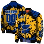 customized st louis blues burst splatter blue bomber jacket best selling