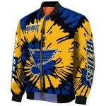 customized st louis blues burst splatter blue bomber jacket best selling