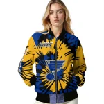 customized st louis blues burst splatter blue bomber jacket best selling