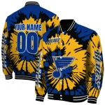 customized st louis blues burst splatter blue varsity jacket best selling