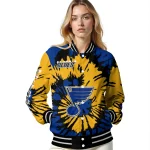 customized st louis blues burst splatter blue varsity jacket best selling