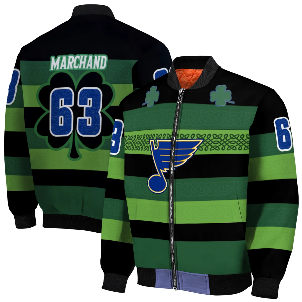 customized st louis blues clover green lines green black bomber jacket best selling customized st louis blues clover green lines green black bomber jacket best selling