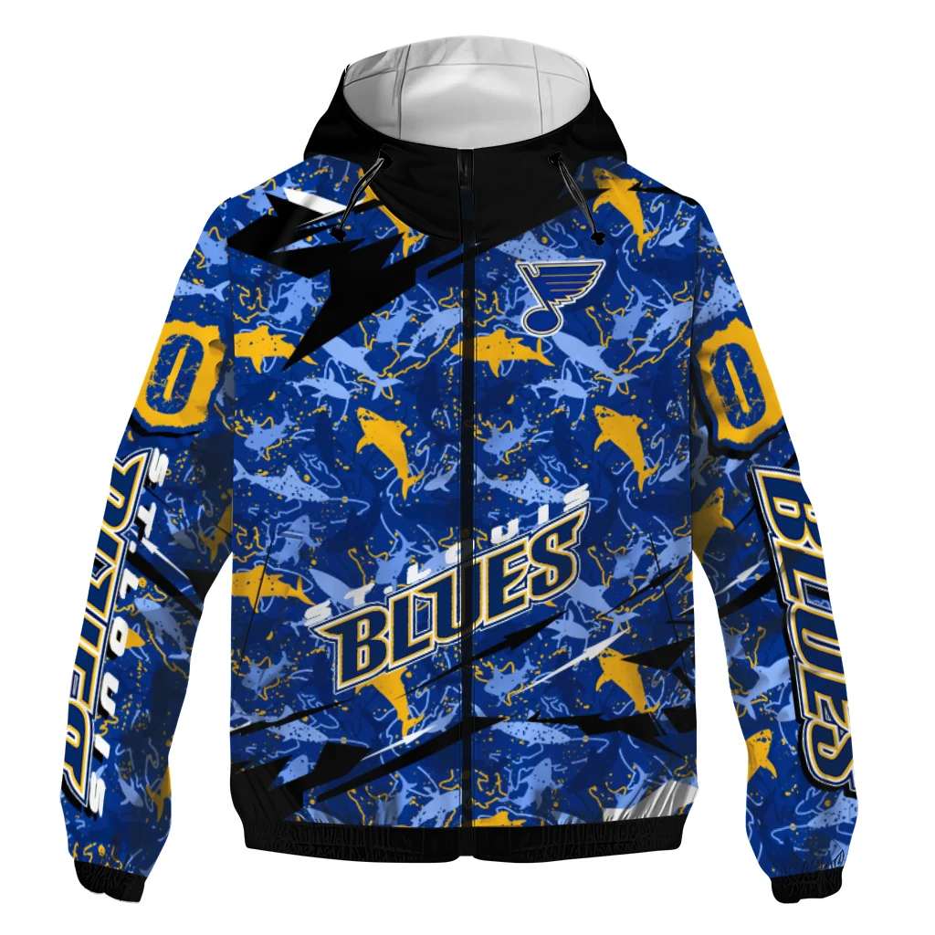 customized st louis blues shark art blue windbreaker jacket best selling customized st louis blues shark art blue windbreaker jacket best selling
