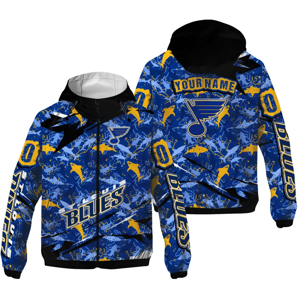 customized st louis blues shark art blue windbreaker jacket high quality customized st louis blues shark art blue windbreaker jacket high quality