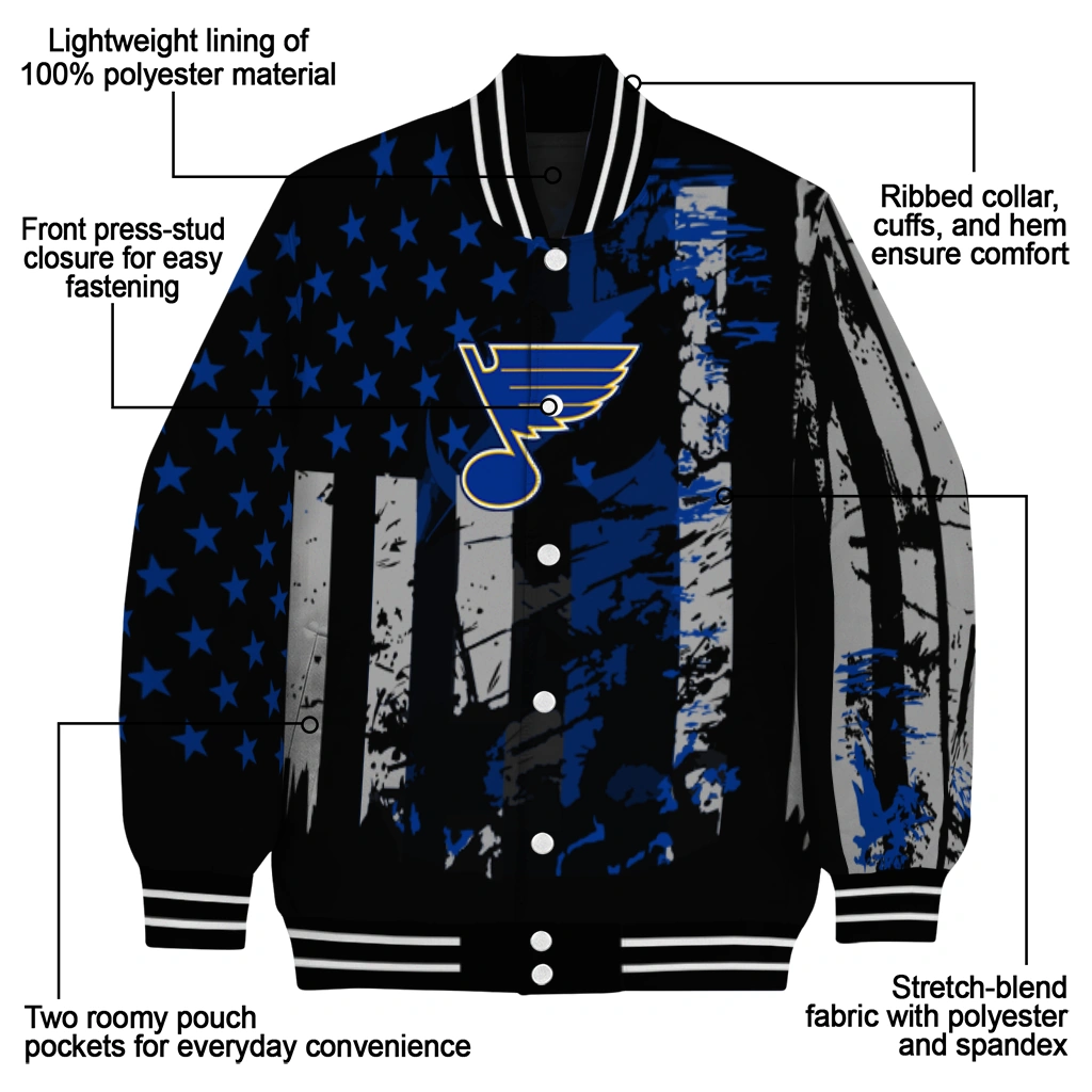 customized st louis blues star stripes blue black varsity jacket new arrival customized st louis blues star stripes blue black varsity jacket new arrival