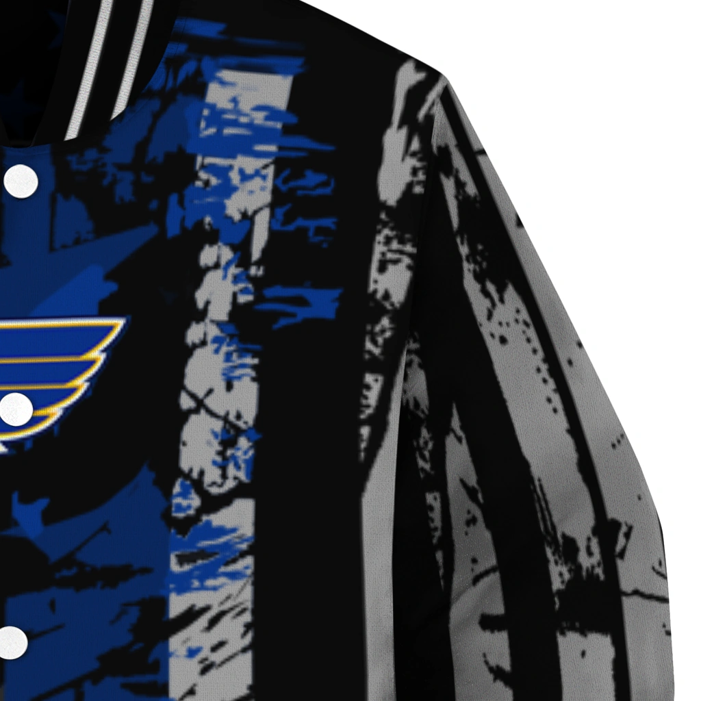 customized st louis blues star stripes blue black varsity jacket premium grade customized st louis blues star stripes blue black varsity jacket premium grade