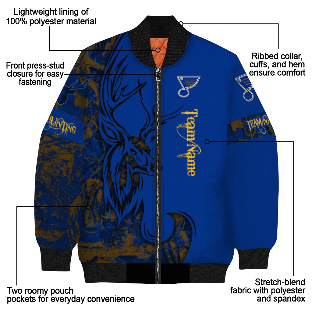 customized st louis blues tribal deer art blue bomber jacket new arrival customized st louis blues tribal deer art blue bomber jacket new arrival