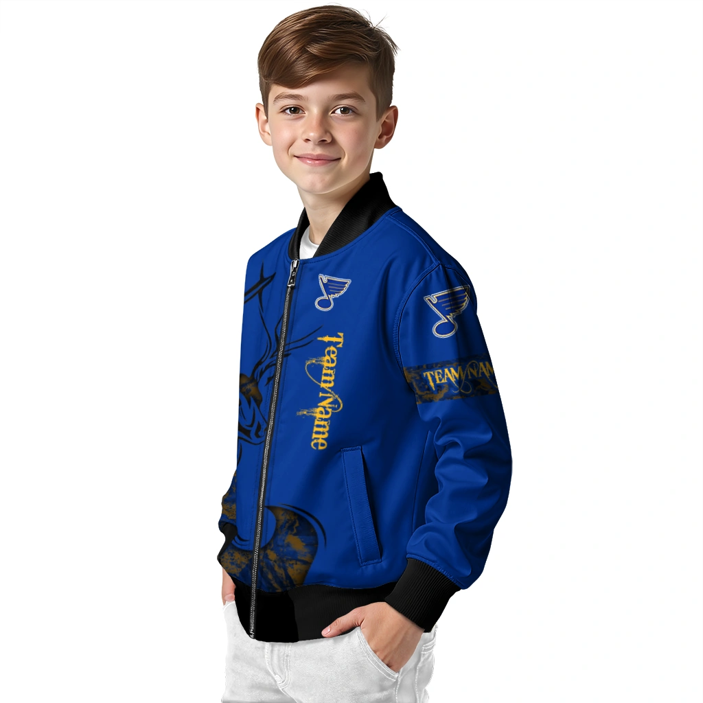 customized st louis blues tribal deer art blue bomber jacket trendy customized st louis blues tribal deer art blue bomber jacket trendy