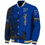 customized st louis blues tribal deer art blue varsity jacket best selling