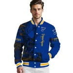 customized st louis blues tribal deer art blue varsity jacket best selling