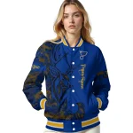 customized st louis blues tribal deer art blue varsity jacket best selling