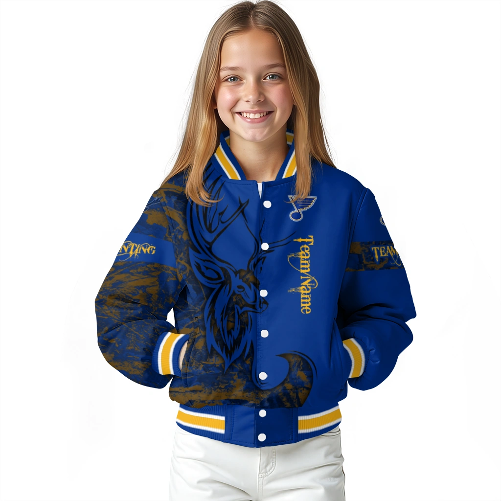 customized st louis blues tribal deer art blue varsity jacket top rated customized st louis blues tribal deer art blue varsity jacket top rated