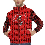 customized tampa bay buccaneers lightning strike grid red windbreaker jacket best selling