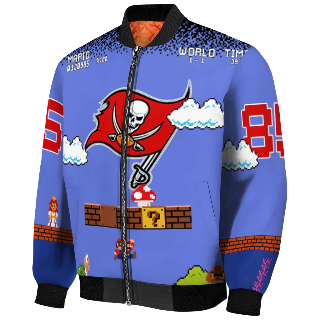 customized tampa bay buccaneers mario blocks blue black bomber jacket fashion forward customized tampa bay buccaneers mario blocks blue black bomber jacket fashion forward