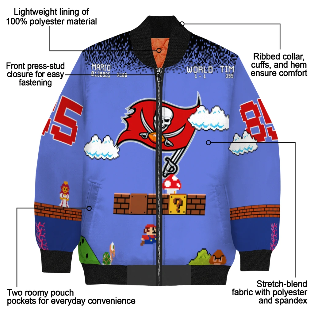 customized tampa bay buccaneers mario blocks blue black bomber jacket new arrival customized tampa bay buccaneers mario blocks blue black bomber jacket new arrival