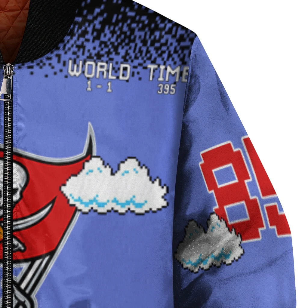customized tampa bay buccaneers mario blocks blue black bomber jacket premium grade customized tampa bay buccaneers mario blocks blue black bomber jacket premium grade