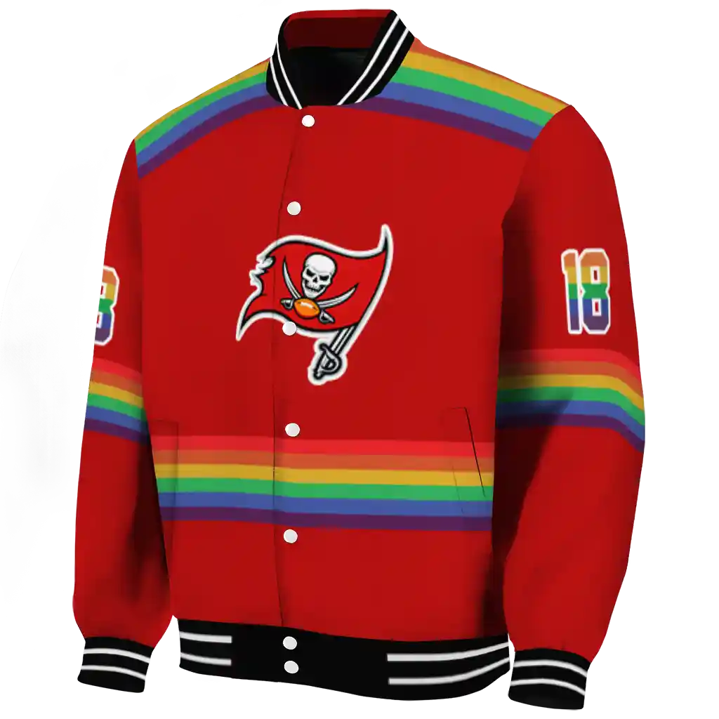 customized tampa bay buccaneers rainbow jersey number red varsity jacket best selling customized tampa bay buccaneers rainbow jersey number red varsity jacket best selling