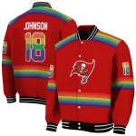 customized tampa bay buccaneers rainbow jersey number red varsity jacket best selling