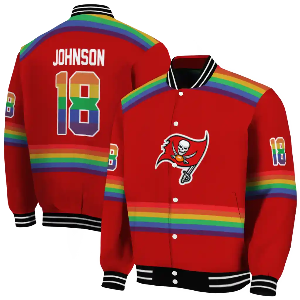 customized tampa bay buccaneers rainbow jersey number red varsity jacket fashion forward customized tampa bay buccaneers rainbow jersey number red varsity jacket fashion forward