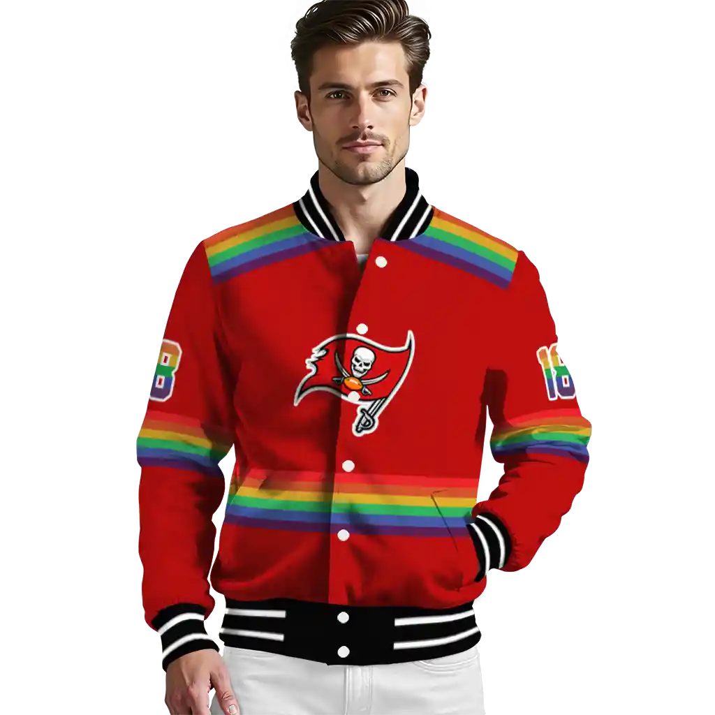 customized tampa bay buccaneers rainbow jersey number red varsity jacket high quality customized tampa bay buccaneers rainbow jersey number red varsity jacket high quality