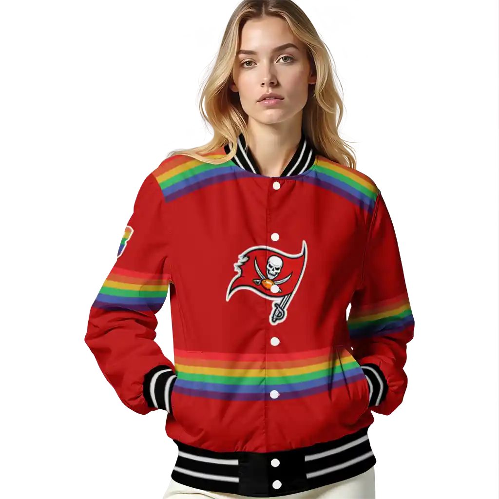 customized tampa bay buccaneers rainbow jersey number red varsity jacket latest model customized tampa bay buccaneers rainbow jersey number red varsity jacket latest model