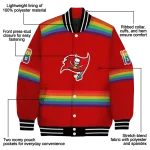 customized tampa bay buccaneers rainbow jersey number red varsity jacket best selling