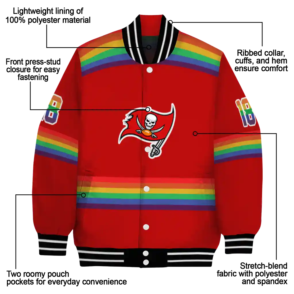 customized tampa bay buccaneers rainbow jersey number red varsity jacket new arrival customized tampa bay buccaneers rainbow jersey number red varsity jacket new arrival