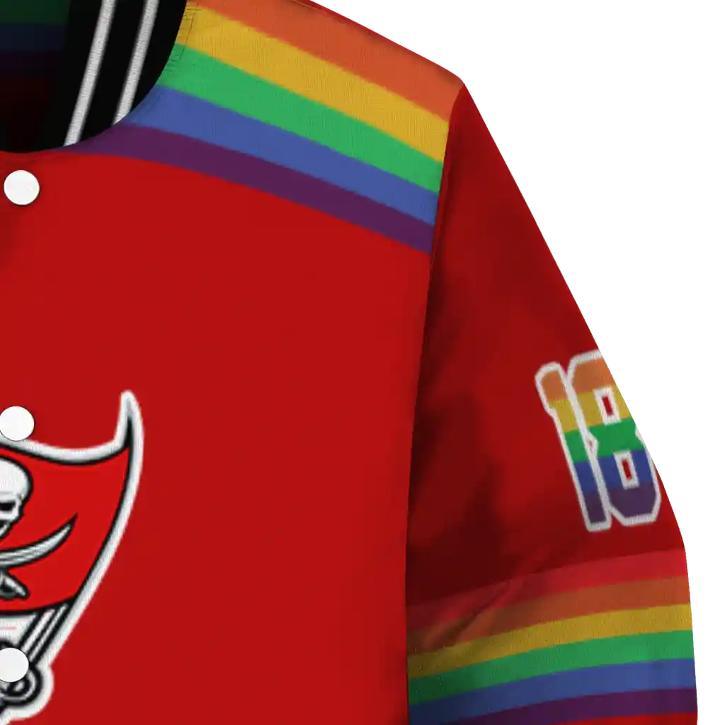 customized tampa bay buccaneers rainbow jersey number red varsity jacket premium grade customized tampa bay buccaneers rainbow jersey number red varsity jacket premium grade