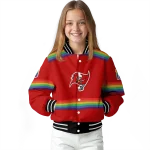 customized tampa bay buccaneers rainbow jersey number red varsity jacket best selling