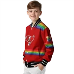 customized tampa bay buccaneers rainbow jersey number red varsity jacket best selling