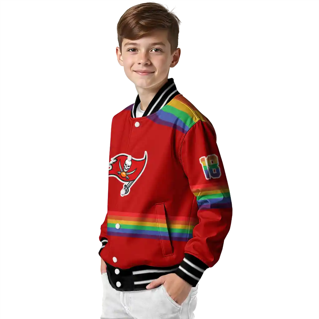 customized tampa bay buccaneers rainbow jersey number red varsity jacket trendy customized tampa bay buccaneers rainbow jersey number red varsity jacket trendy