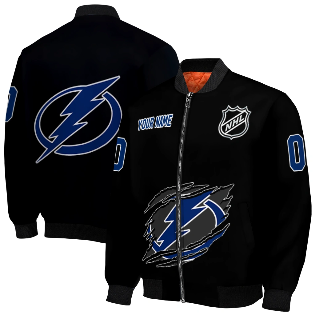 customized tampa bay lightning claw cut black bomber jacket best selling customized tampa bay lightning claw cut black bomber jacket best selling