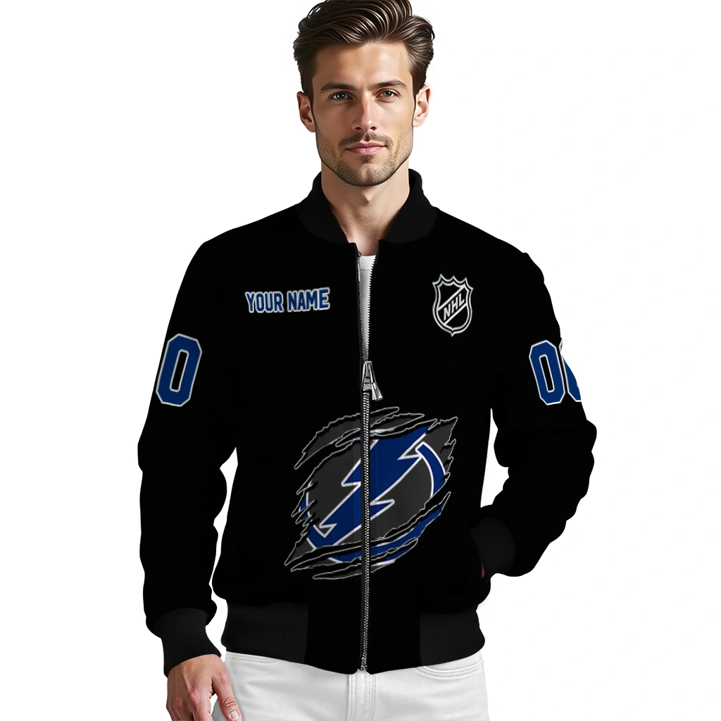 customized tampa bay lightning claw cut black bomber jacket high quality customized tampa bay lightning claw cut black bomber jacket high quality