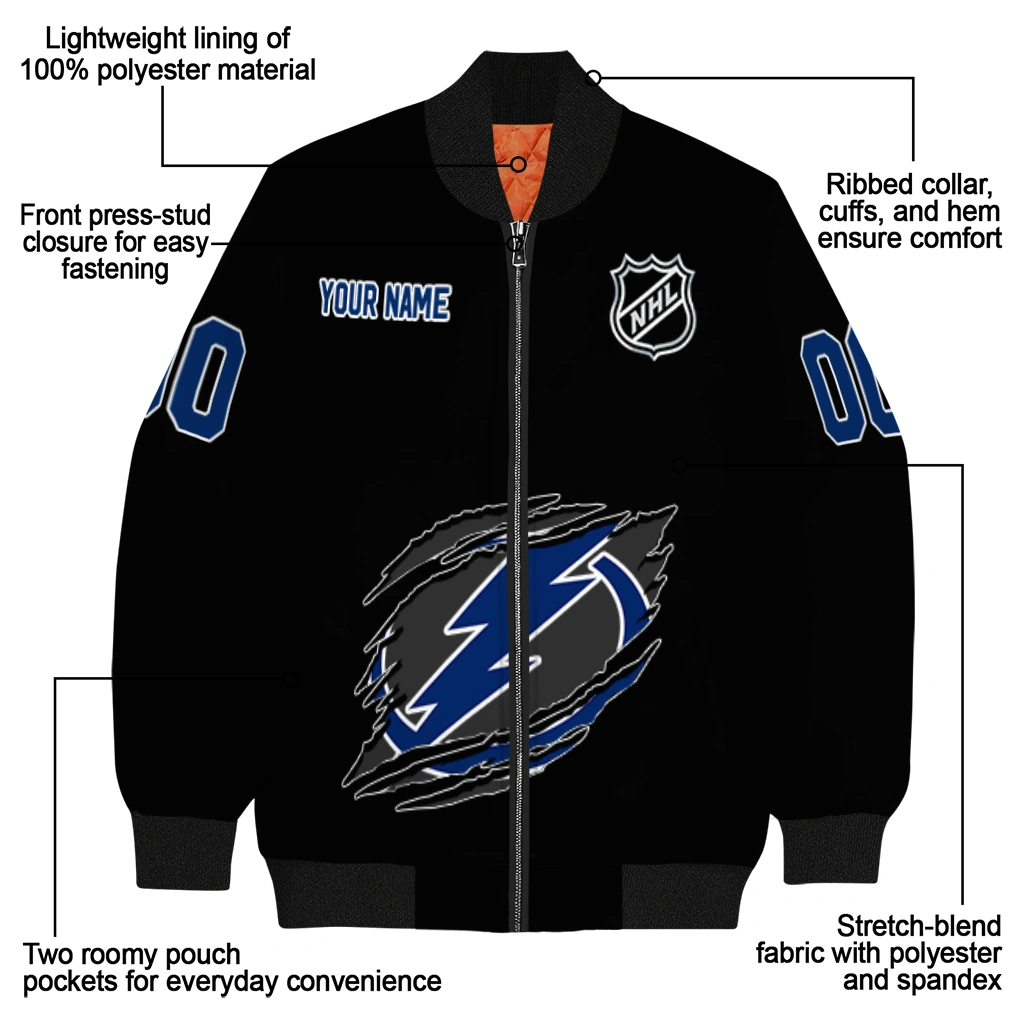 customized tampa bay lightning claw cut black bomber jacket new arrival customized tampa bay lightning claw cut black bomber jacket new arrival