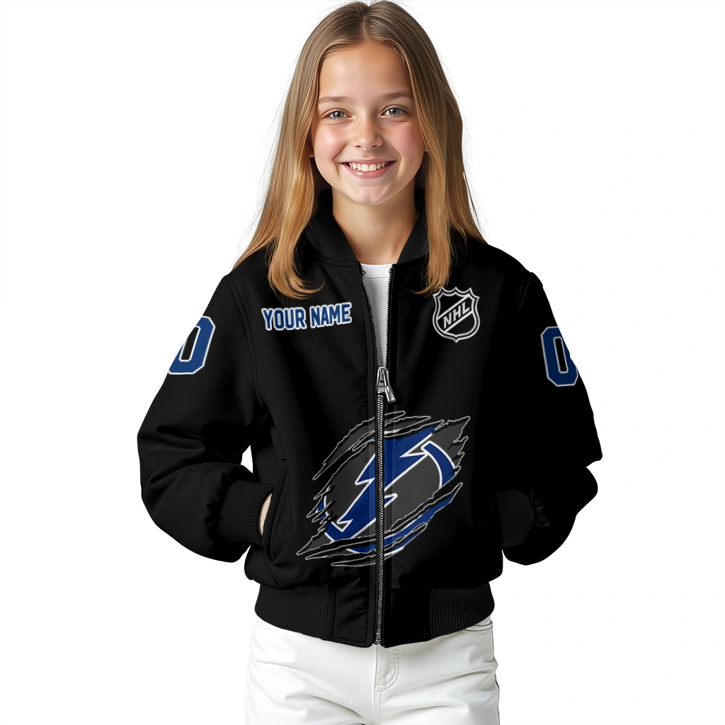 customized tampa bay lightning claw cut black bomber jacket top rated customized tampa bay lightning claw cut black bomber jacket top rated