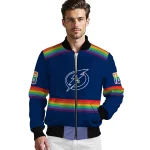 customized tampa bay lightning rainbow jersey number blue bomber jacket best selling