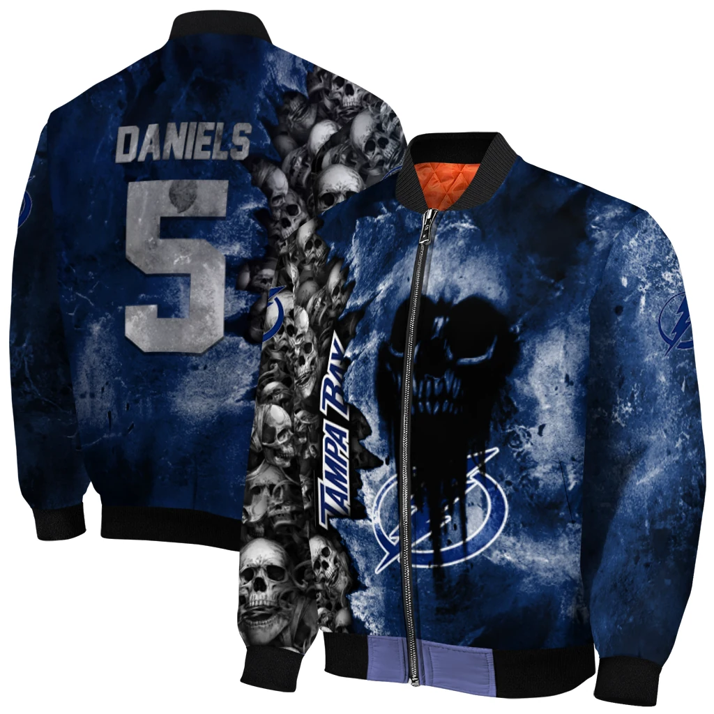 customized tampa bay lightning skull cluster blue bomber jacket best selling customized tampa bay lightning skull cluster blue bomber jacket best selling