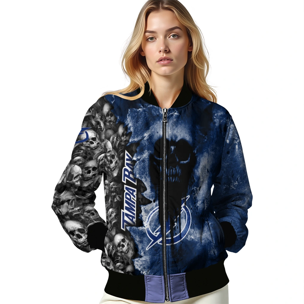 customized tampa bay lightning skull cluster blue bomber jacket latest model customized tampa bay lightning skull cluster blue bomber jacket latest model