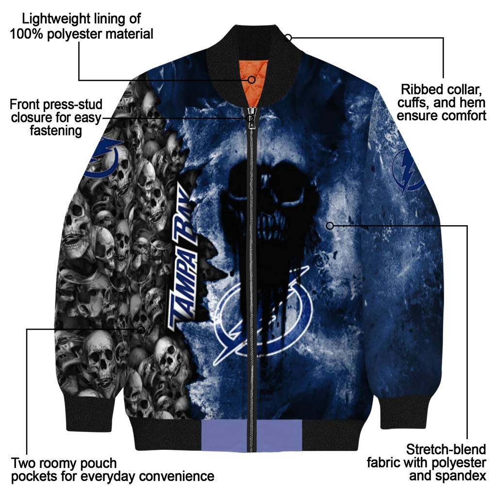 customized tampa bay lightning skull cluster blue bomber jacket new arrival customized tampa bay lightning skull cluster blue bomber jacket new arrival