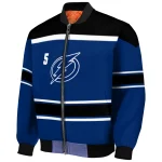 customized tampa bay lightning stripe statement blue black bomber jacket best selling