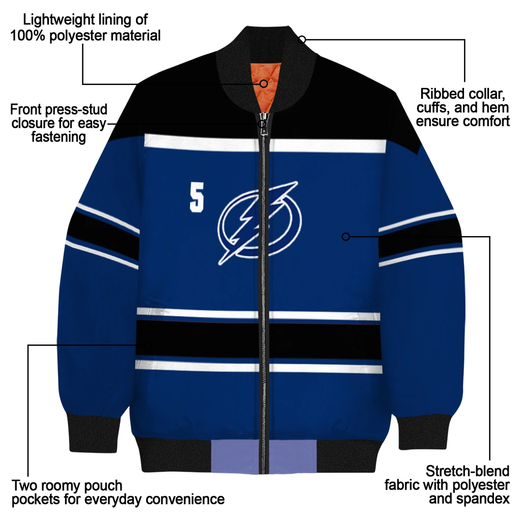 customized tampa bay lightning stripe statement blue black bomber jacket new arrival customized tampa bay lightning stripe statement blue black bomber jacket new arrival