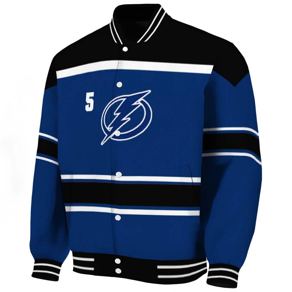 customized tampa bay lightning stripe statement blue black varsity jacket best selling customized tampa bay lightning stripe statement blue black varsity jacket best selling