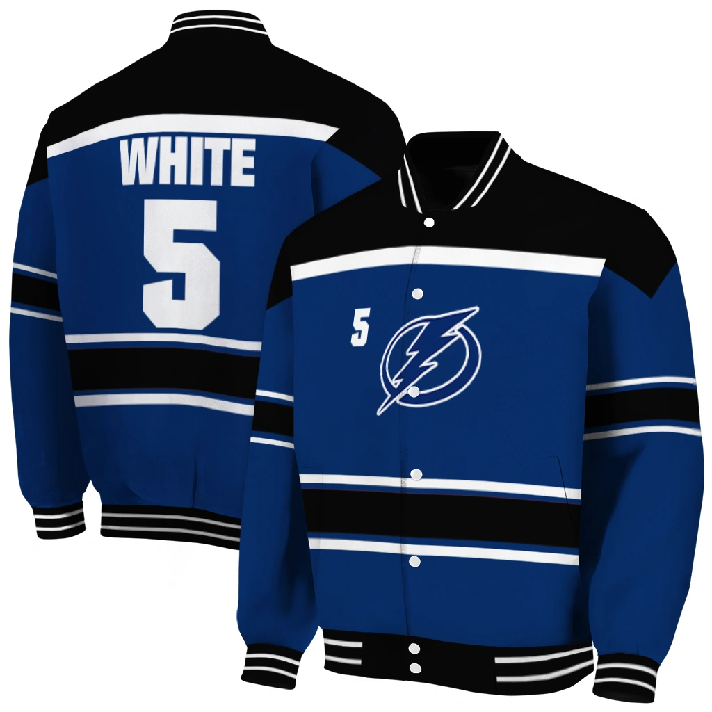 customized tampa bay lightning stripe statement blue black varsity jacket fashion forward customized tampa bay lightning stripe statement blue black varsity jacket fashion forward
